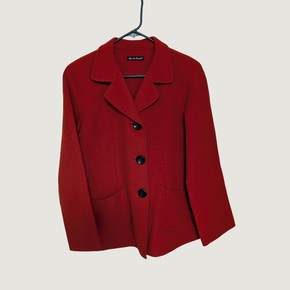 Alexandra Bartlett Red 100% Wool Button Front Blazer Jacket Size L